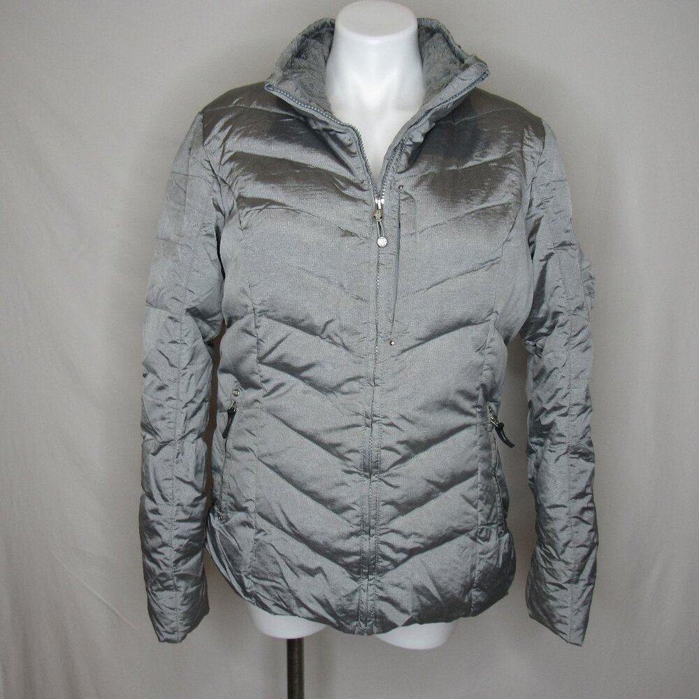 Eddie Bauer Gray Silver Goose Down Puffer Coat Women's L Large